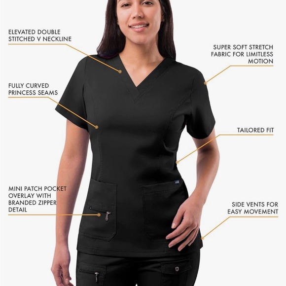 NWOT 🍀Adar Pro Scrub Set For Women - Enhanced V-Neck Top & Multi Pocket Pants - Picture 3 of 15